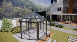 Enjoy your morning coffee under the shade of a manual louver pergola.